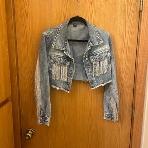 SHEIN Cropped Denim Jacket with Fringe